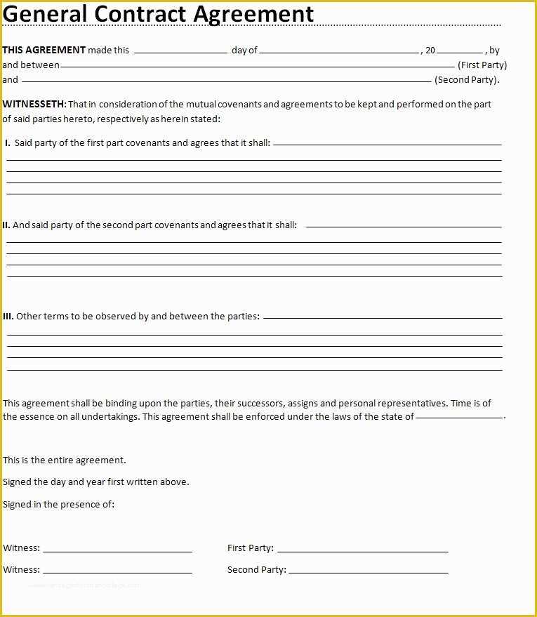 General Contractor Contract Template Free Of General Contract Agreement Word Template Template Sample