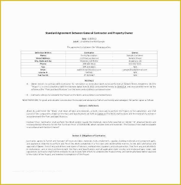 General Contractor Contract Template Free Of General Contractor Contract forms Construction form Template