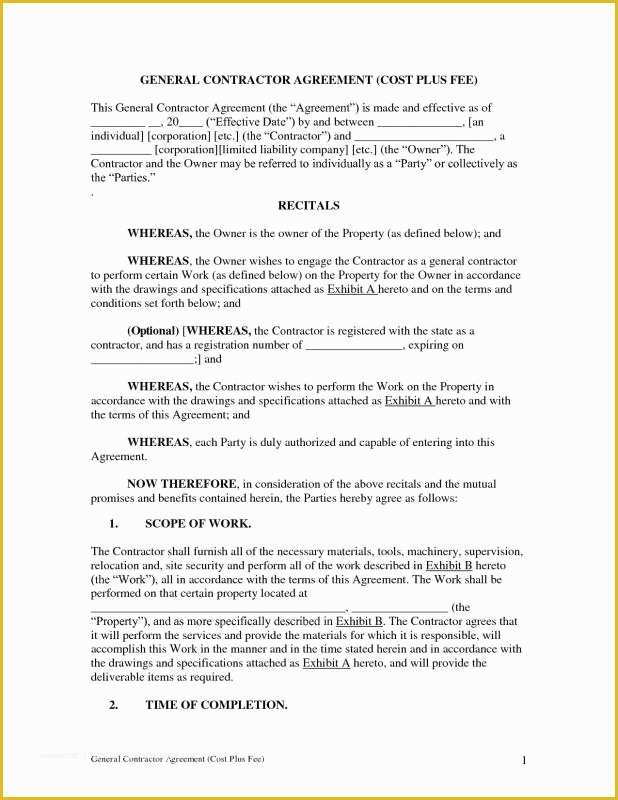 General Contractor Contract Template Free Of General Contractor Contract Template