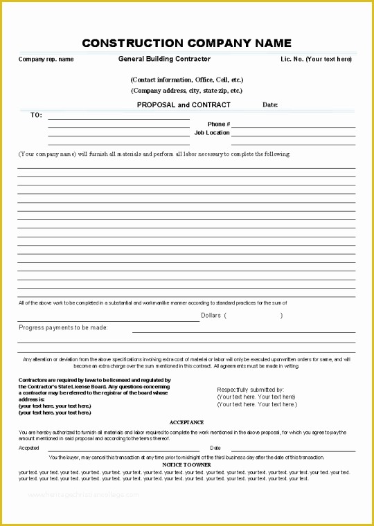 General Contractor Contract Template Free Of Printable Sample
