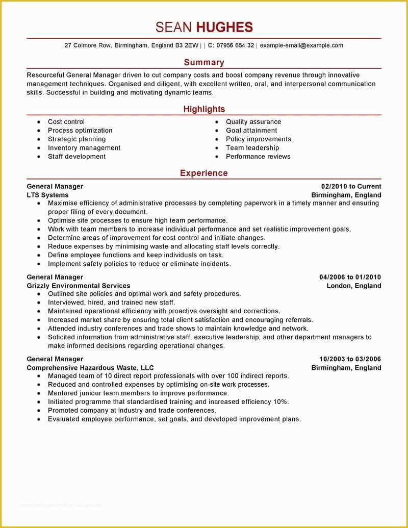 General Resume Template Free Of Best General Manager Resume Example