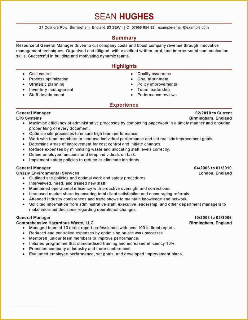 General Resume Template Free Of Best General Manager Resume Example