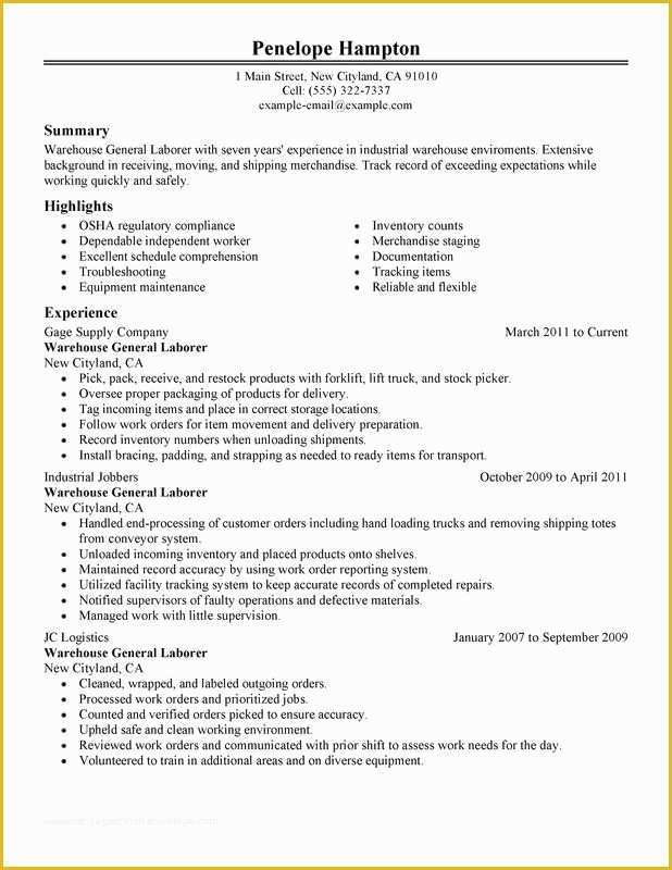 General Resume Template Free Of General Labor Resume Sample Perfect Objective Examples Pdf