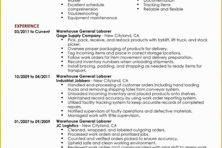 General Resume Template Free Of General Objective Resume for Manual Labor – Perfect Resume