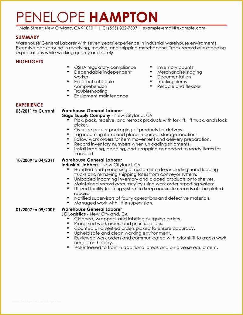 General Resume Template Free Of General Objective Resume for Manual Labor – Perfect Resume