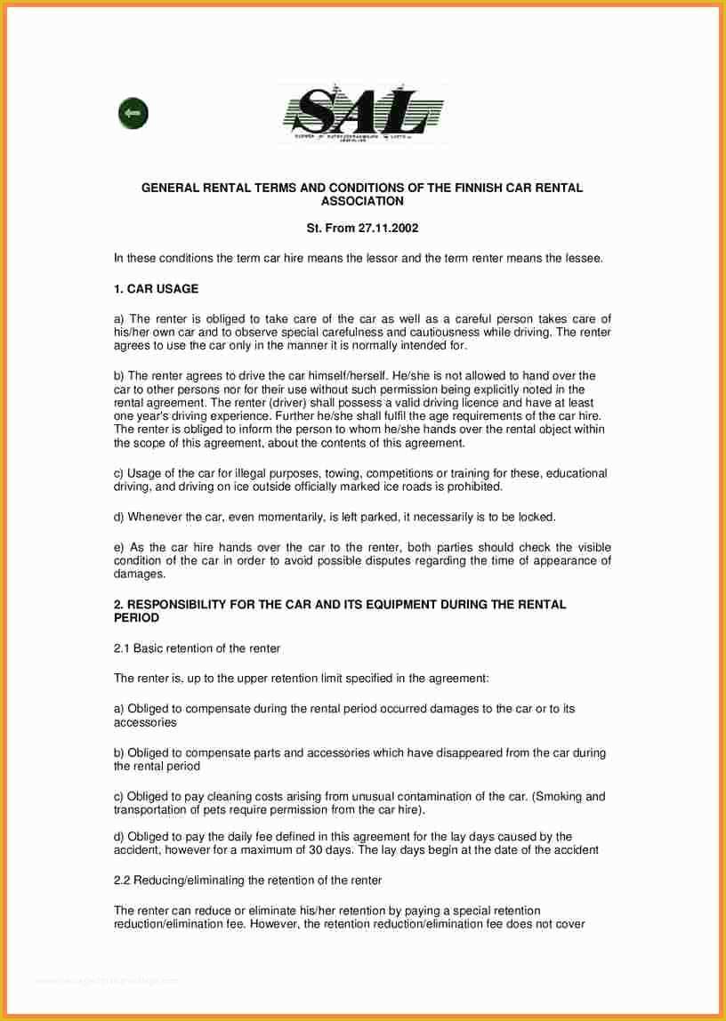 General Terms and Conditions Template Free Of Car Rental Agreement Template