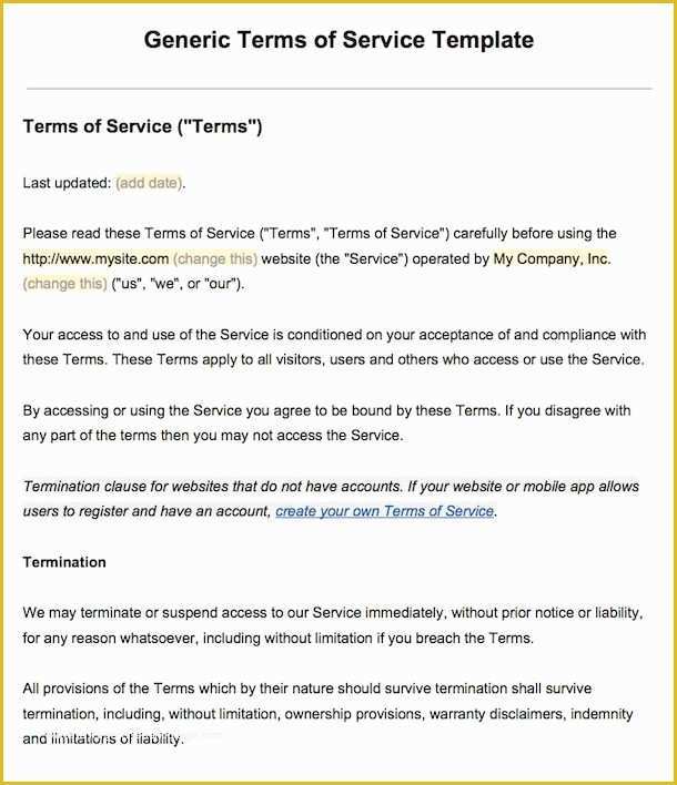 General Terms and Conditions Template Free Of Sample Terms Of Service Template Termsfeed