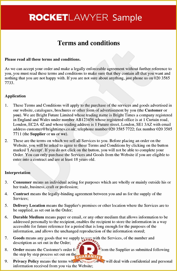 General Terms and Conditions Template Free Of Terms and Conditions Supply Of Services to Consumers Via