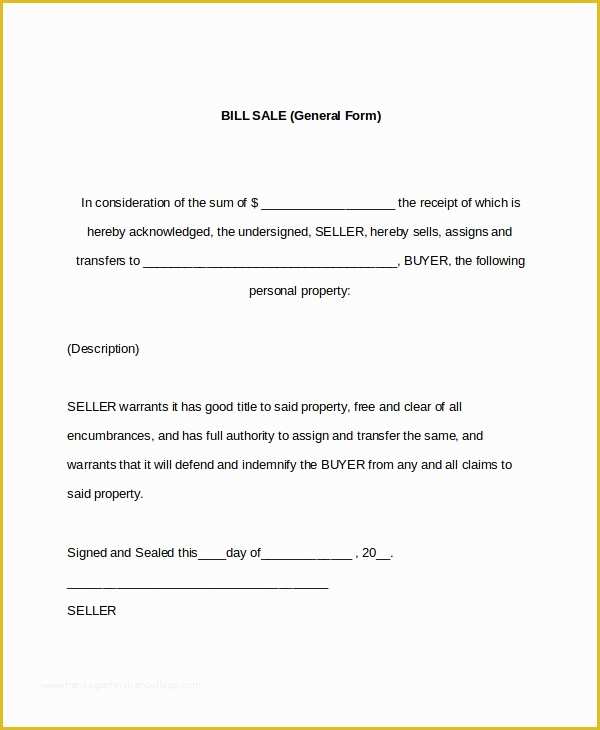 Generic Bill Of Sale Template Free Of 7 Sample General Bill Of Sale forms