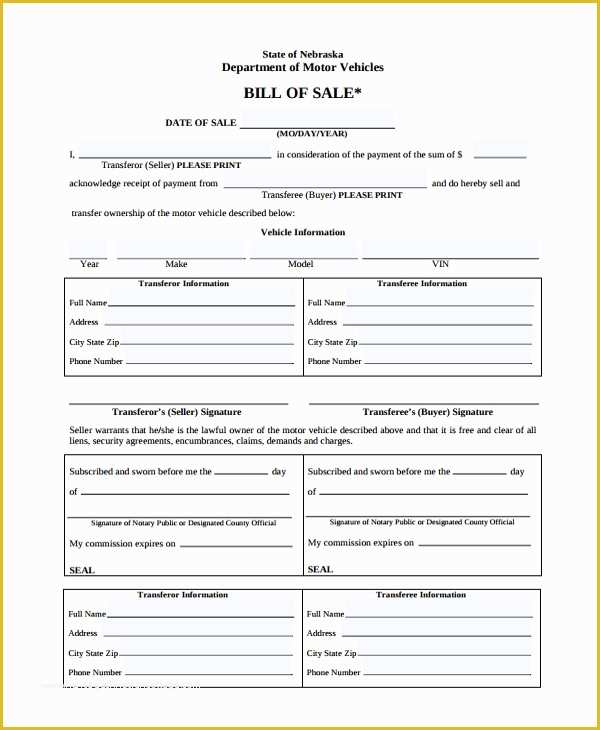 Generic Bill Of Sale Template Free Of 8 Sample Generic Bill Of Sale Templates