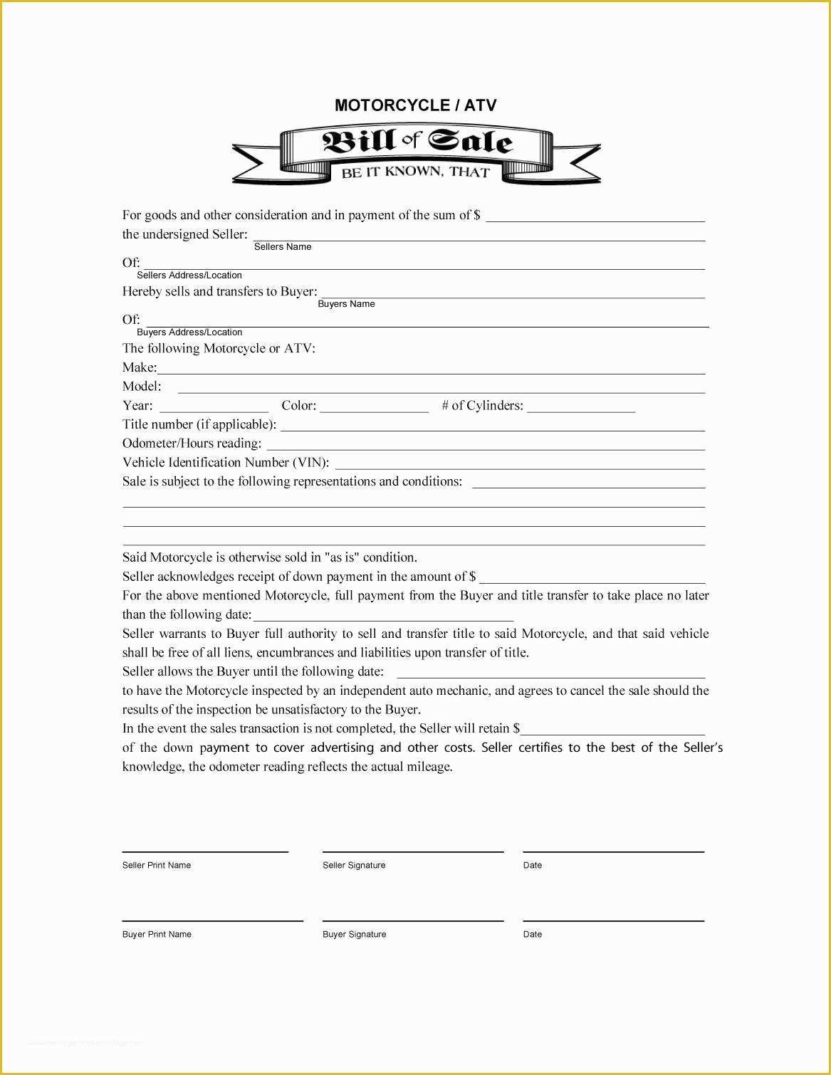 Generic Bill Of Sale Template Free Of 9 10 Generic Bill Of Sale for Car