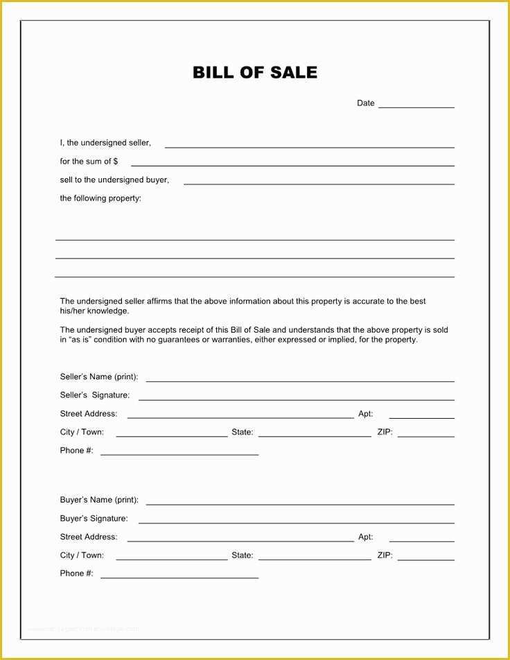 Generic Bill Of Sale Template Free Of Free Printable Blank Bill Of Sale form Template as is