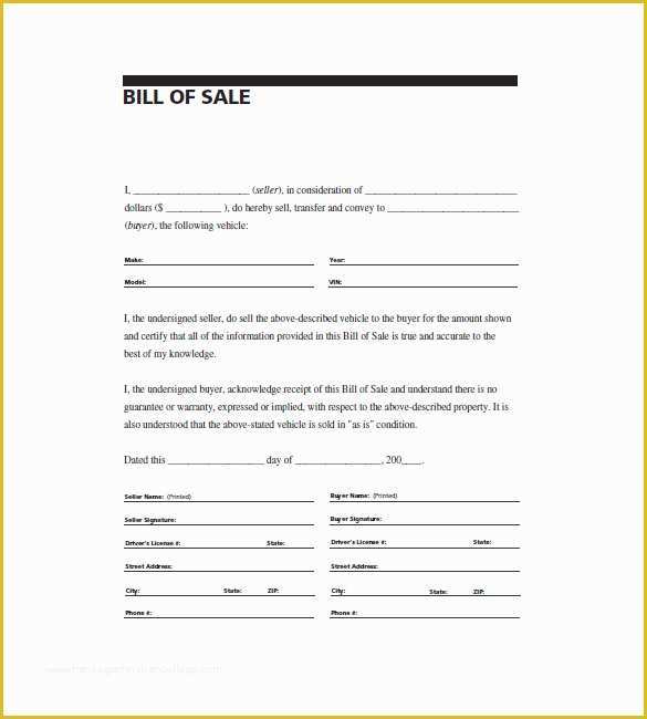 Generic Bill Of Sale Template Free Of General Bill Of Sale – 14 Free Word Excel Pdf format