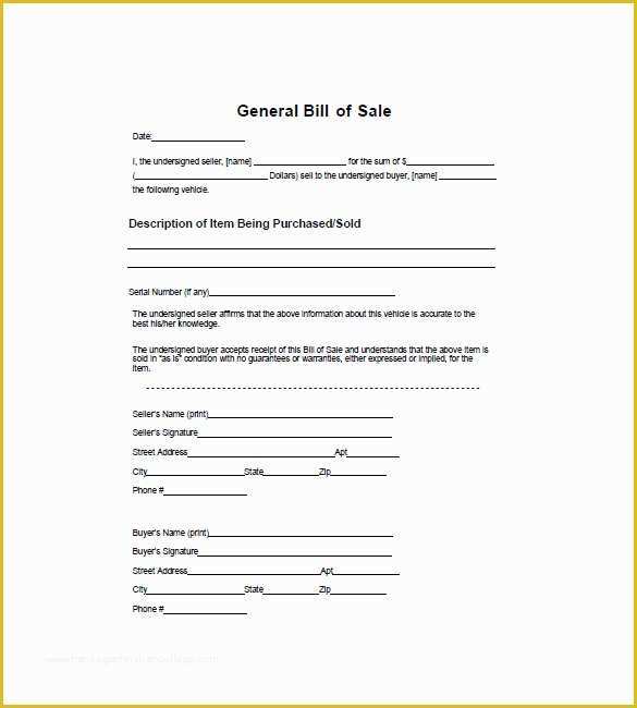 Generic Bill Of Sale Template Free Of General Bill Of Sale – 14 Free Word Excel Pdf format