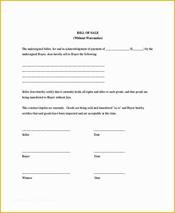 Generic Bill Of Sale Template Free Of Generic Bill Of Sale Template 12 Free Word Pdf