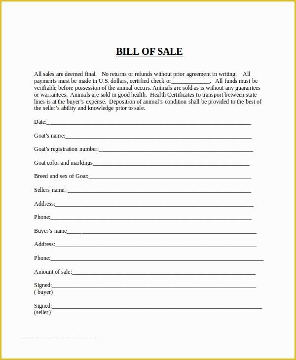 Generic Bill Of Sale Template Free Of Generic Bill Of Sale Template 12 Free Word Pdf