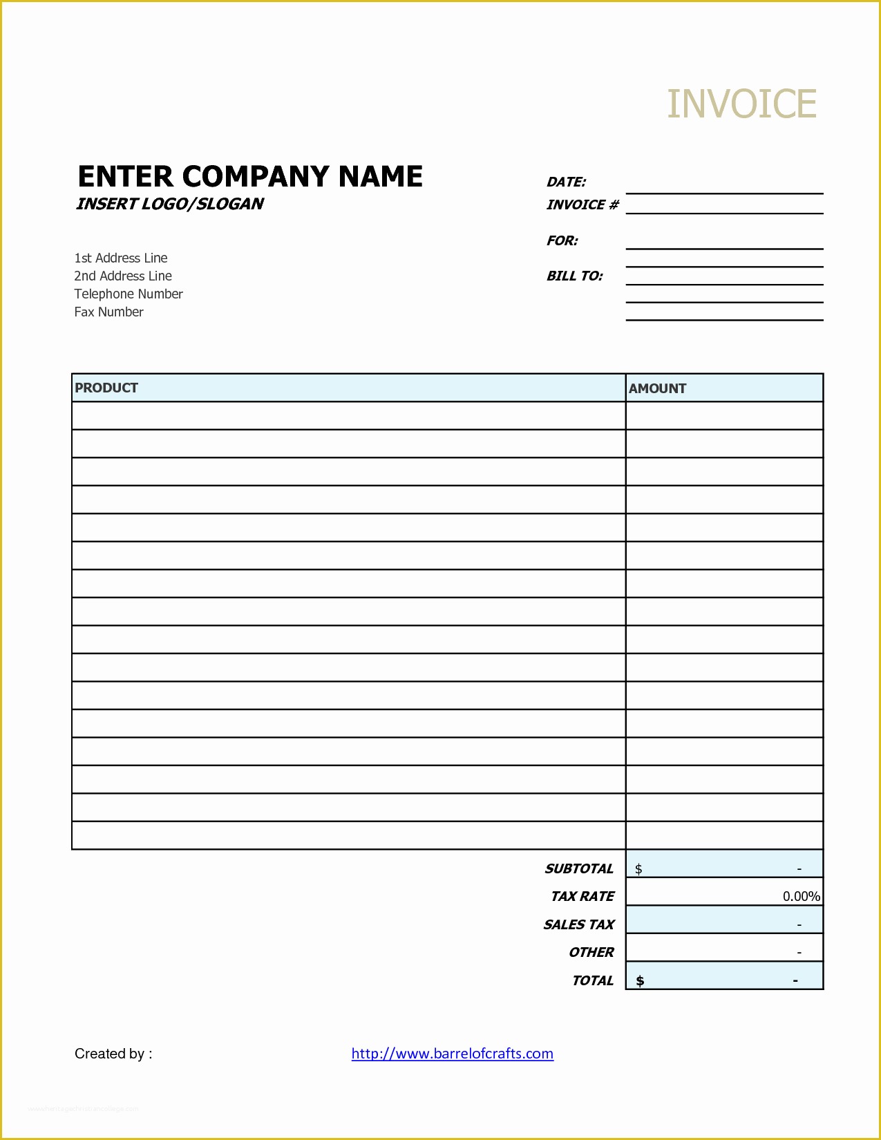 Generic Invoice Template Free Of Generic Invoice