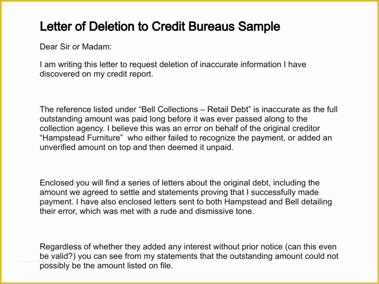 Get Out Of Debt Free Template Letters Of Sample Letter to Credit Bureau to Remove Paid Collection