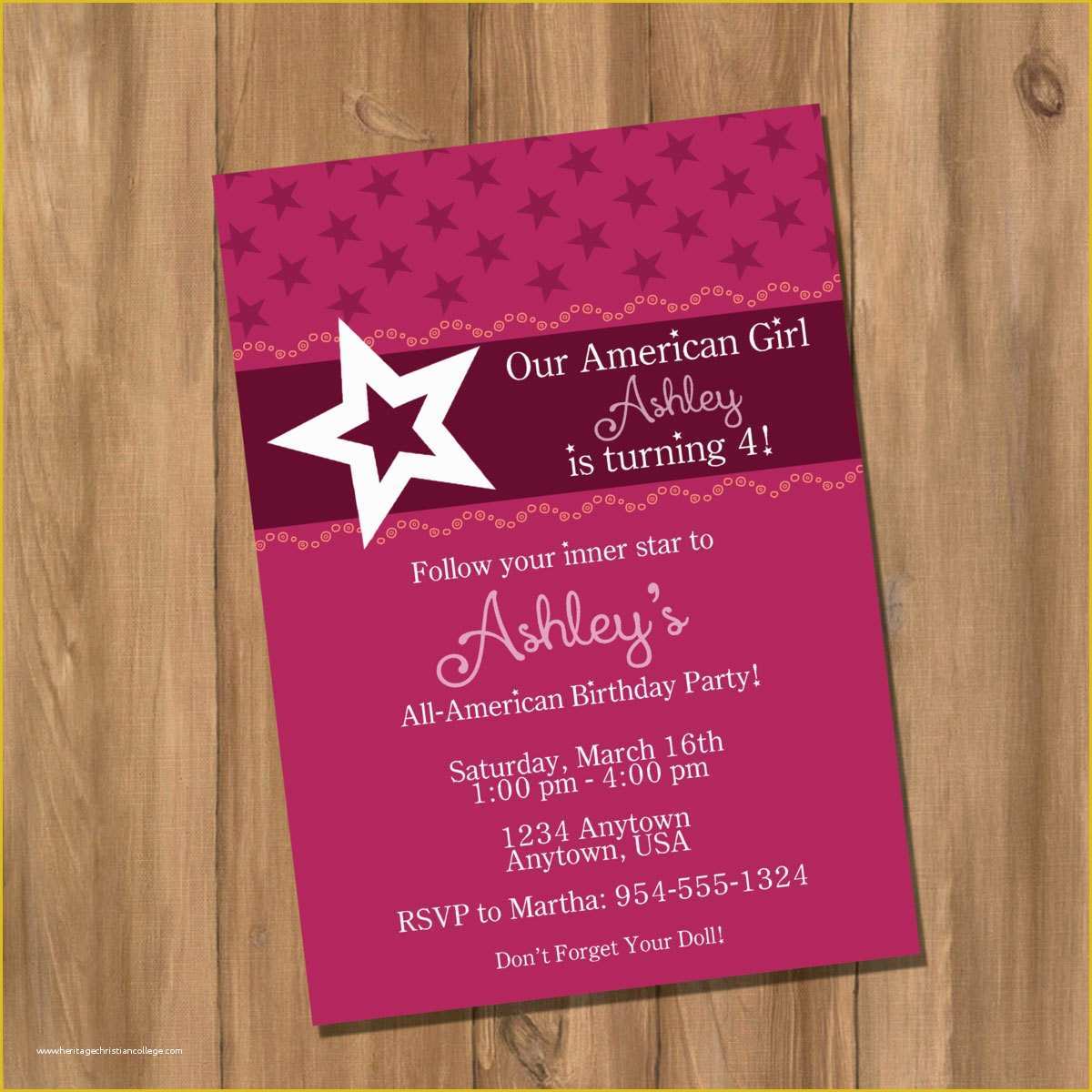 Girl Birthday Invitations Templates Free Of American Doll Girl Birthday Party Invitation Digital Diy