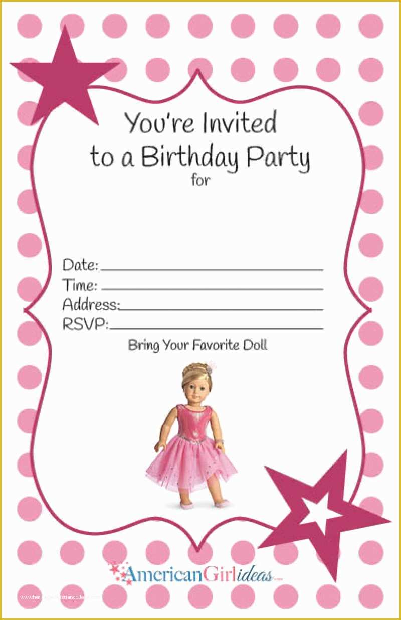 Girl Birthday Invitations Templates Free Of American Girl Party Invitation Free Printable