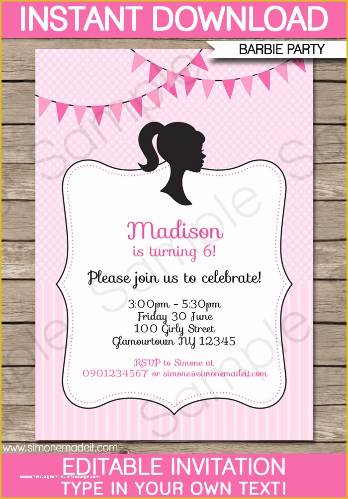 Girl Birthday Invitations Templates Free Of Barbie Party Invitations Template