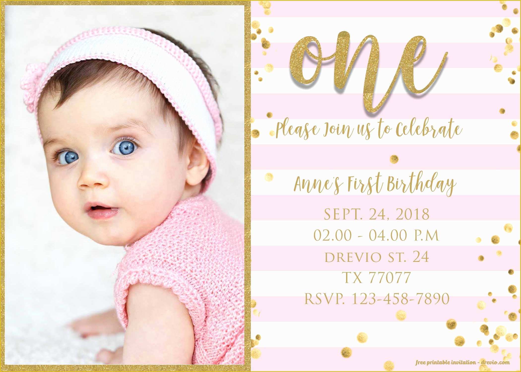 Girl Birthday Invitations Templates Free Of Free 1st Birthday Invitations Template for Girl – Free