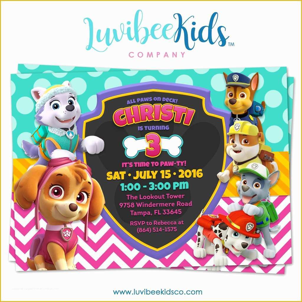 Girl Birthday Invitations Templates Free Of Paw Patrol Birthday Invitation Girl Style – Luvibeekidsco