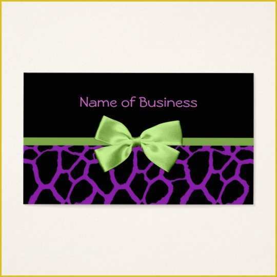 Girly Business Cards Templates Free Of Girly Purple Giraffe Print with Cute Green Ribbon Business