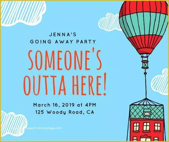 Going Away Flyer Template Free Of Blue Hot Air Balloon Going Away Party Post