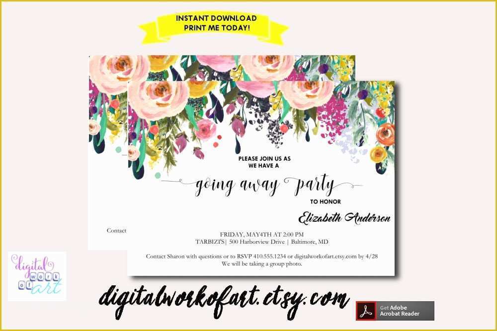 Going Away Flyer Template Free Of Going Away Party Invitation Template Printable Diy Watercolor