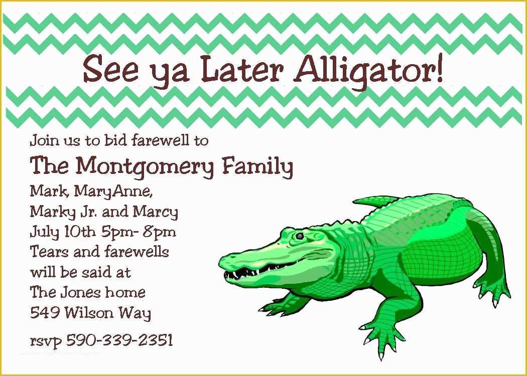 Going Away Flyer Template Free Of Going Away Party Invitations See Ya Later Alligator