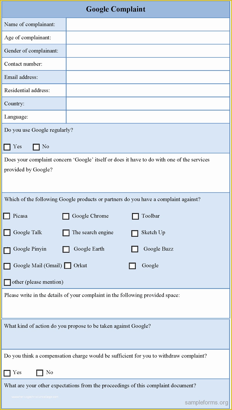 Google forms Templates Free Of Google Plaint form Sample forms