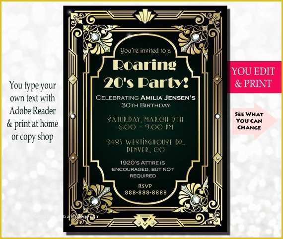 Great Gatsby Invitation Template Free Download Of 30th Birthday Invitation Gatsby Invitation Gatsby Birthday