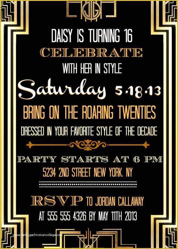 Great Gatsby Invitation Template Free Download Of Custom Printable Great Gatsby Inspired Invitations