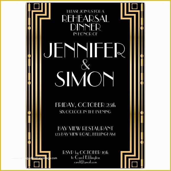 Great Gatsby Invitation Template Free Download Of Gatsby Gold Rehearsal Dinner Invitations