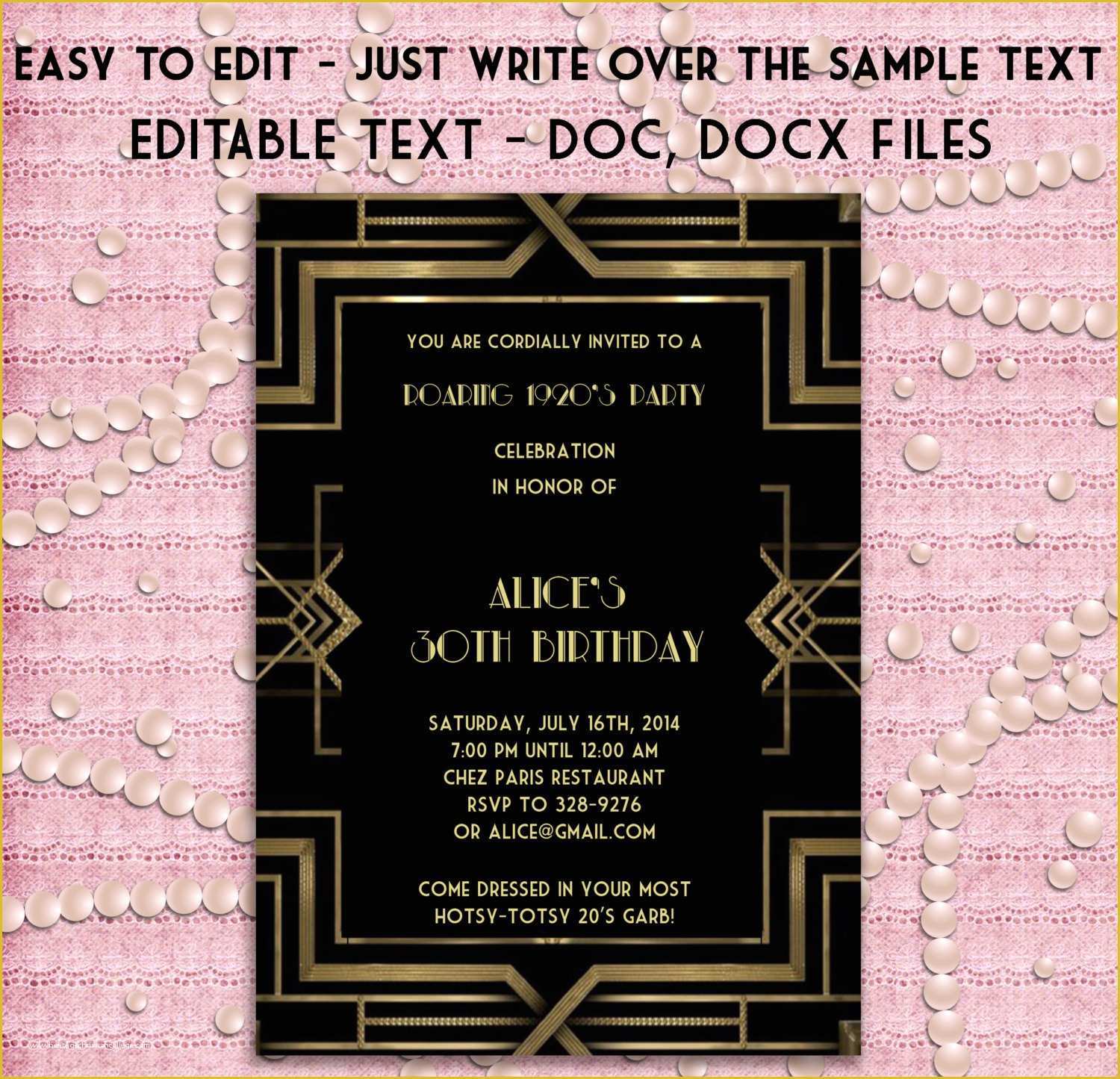 Great Gatsby Invitation Template Free Download Of Great Gatsby Style Art Deco Party Invitation Prom Birthday
