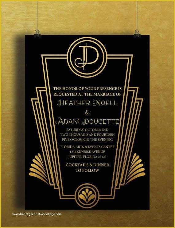 Great Gatsby Invitation Template Free Download Of Instant Download Black Gold Art Deco Great Gatsby Vintage