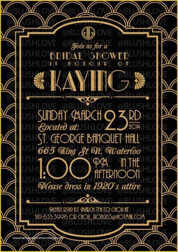 Great Gatsby Invitation Template Free Download Of Items Similar to Great Gatsby Bridal Shower Invitation