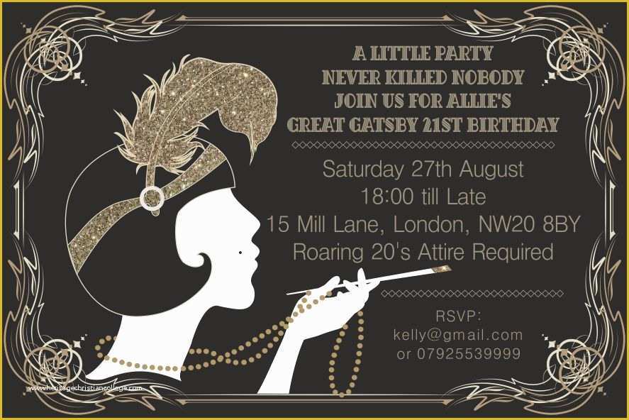 Great Gatsby themed Invitation Template Free Of 10 X Great Gatsby Personalised Birthday Party Invitations