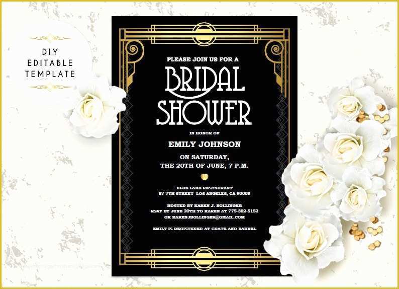 Great Gatsby themed Invitation Template Free Of Bridal Shower Invitation Template Diy Great Gatsby Bridal