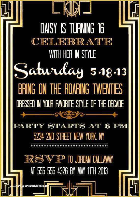 Great Gatsby themed Invitation Template Free Of Custom Printable Great Gatsby Inspired Invitations