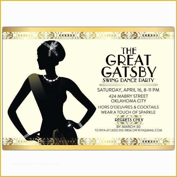 Great Gatsby themed Invitation Template Free Of Gatsby Flapper Girl Party Invitations