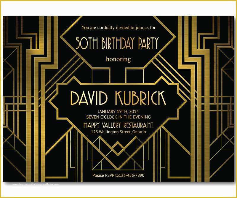 Great Gatsby themed Invitation Template Free Of Great Gatsby Birthday Invitation 30th 40th 50th 60th 70th