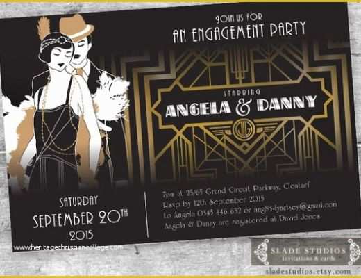 Great Gatsby themed Invitation Template Free Of Great Gatsby Engagement Party Invitations Movie Poster Style