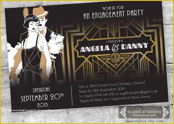 Great Gatsby themed Invitation Template Free Of Great Gatsby Engagement Party Invitations Movie Poster Style