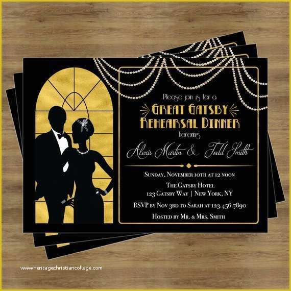 Great Gatsby themed Invitation Template Free Of Great Gatsby Invitation Rehearsal Dinner Invitation