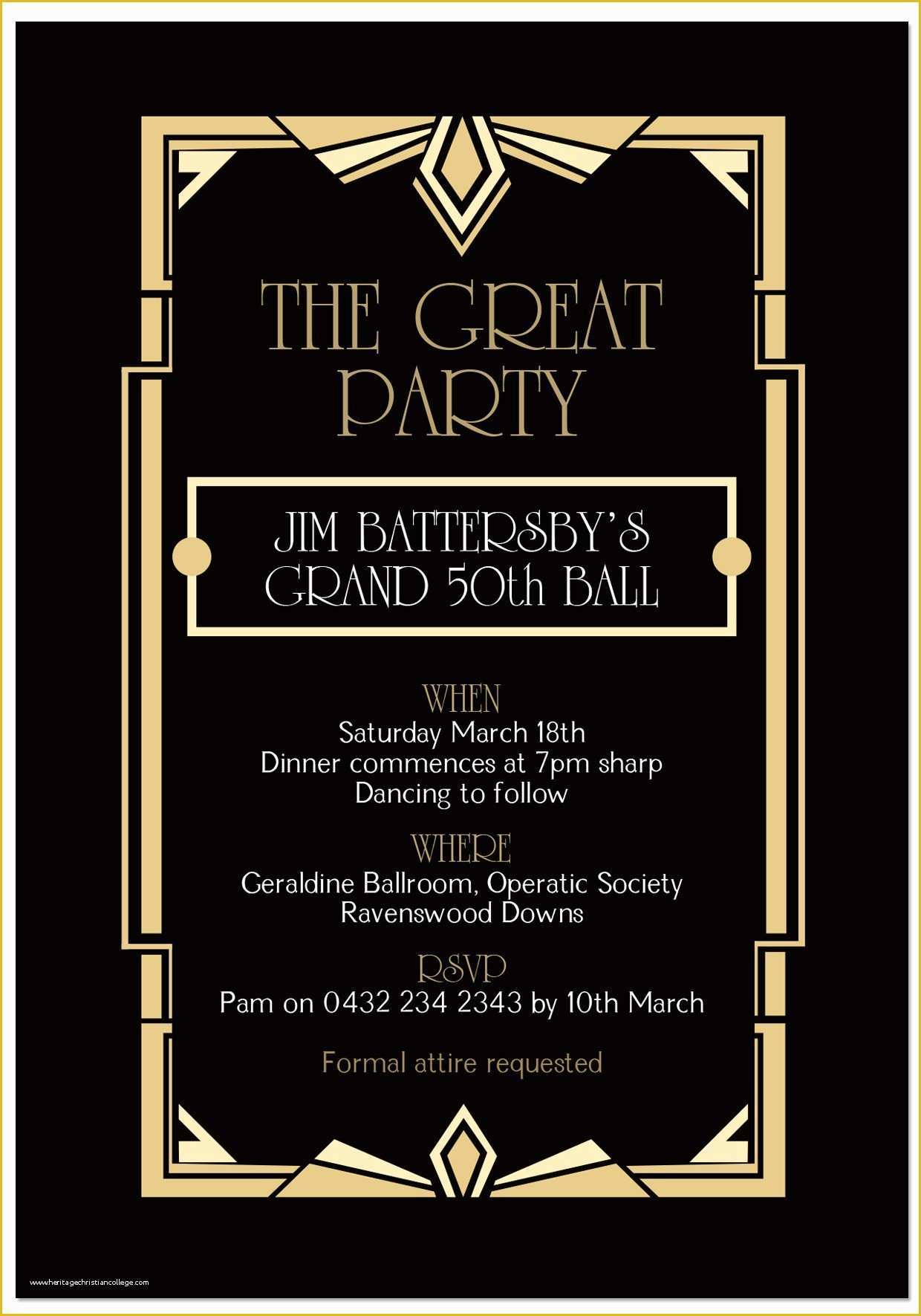 Great Gatsby themed Invitation Template Free Of Great Gatsby Party Invitation Template