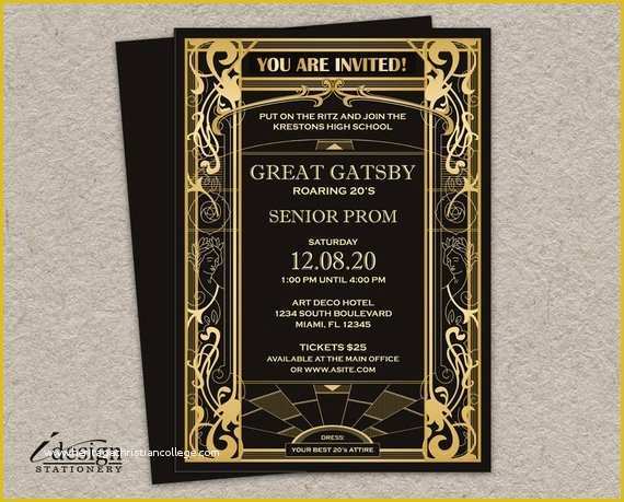 Great Gatsby themed Invitation Template Free Of Great Gatsby Prom Invitation Diy Printable Vintage Art Deco
