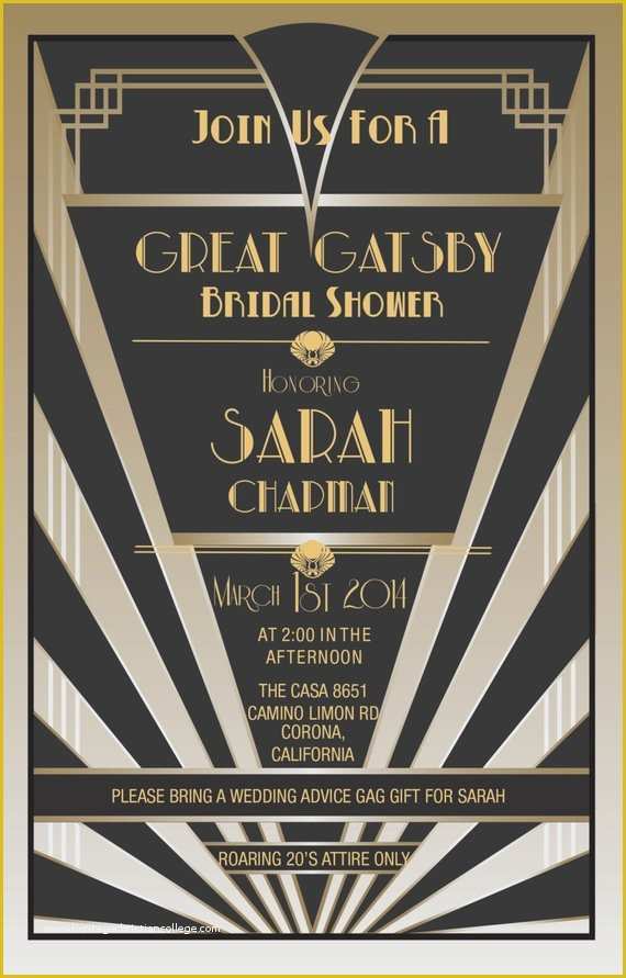 Great Gatsby themed Invitation Template Free Of Items Similar to Great Gatsby Invitations