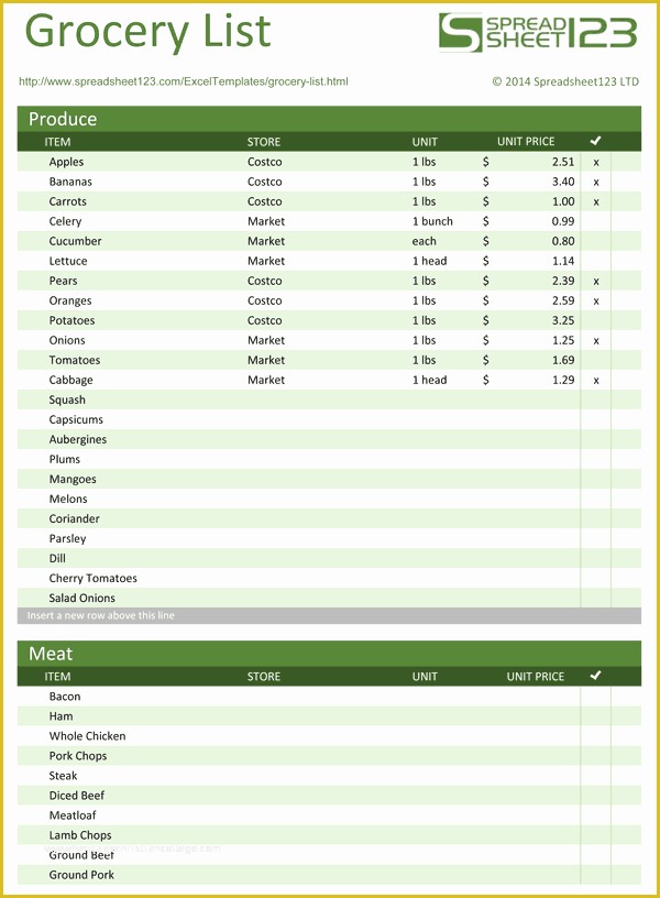 Grocery Store Templates Free Of Printable Grocery List and Shopping List Templates for Excel